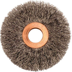 Weiler - 3" OD, 5/8" Arbor Hole, Crimped Steel Wheel Brush - 5/8" Face Width, 15/16" Trim Length, 0.0118" Filament Diam, 20,000 RPM - Best Tool & Supply