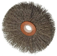 Weiler - 3" OD, 1/2" Arbor Hole, Crimped Stainless Steel Wheel Brush - 5/8" Face Width, 1" Trim Length, 0.008" Filament Diam, 20,000 RPM - Best Tool & Supply