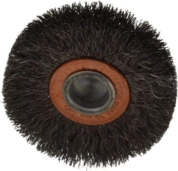 Weiler - 2" OD, 1/4" Shank Diam, Crimped Steel Wheel Brush - 3/8" Face Width, 1/2" Trim Length, 0.006" Filament Diam, 20,000 RPM - Best Tool & Supply