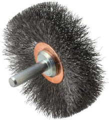 Weiler - 2-1/2" OD, 1/4" Shank Diam, Crimped Steel Wheel Brush - 3/8" Face Width, 3/4" Trim Length, 0.006" Filament Diam, 20,000 RPM - Best Tool & Supply