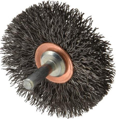 Weiler - 2-1/2" OD, 1/4" Shank Diam, Crimped Steel Wheel Brush - 3/8" Face Width, 3/4" Trim Length, 0.014" Filament Diam, 20,000 RPM - Best Tool & Supply