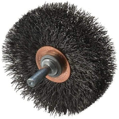 Weiler - 3" OD, 1/4" Shank Diam, Crimped Steel Wheel Brush - 1" Face Width, 15/16" Trim Length, 0.0118" Filament Diam, 20,000 RPM - Best Tool & Supply