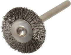 Weiler - 3/4" OD, 1/8" Shank Diam, Crimped Stainless Steel Wheel Brush - 3/16" Trim Length, 0.005" Filament Diam, 37,000 RPM - Best Tool & Supply