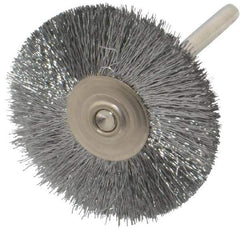 Weiler - 1-1/4" OD, 1/8" Shank Diam, Crimped Steel Wheel Brush - 3/8" Trim Length, 0.005" Filament Diam, 37,000 RPM - Best Tool & Supply