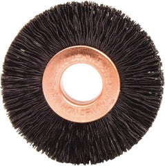 Weiler - 1-1/2" OD, 3/8" Arbor Hole, Nylon Wheel Brush - 1/4" Face Width, 7/16" Trim Length, 0.01" Filament Diam, 20,000 RPM - Best Tool & Supply