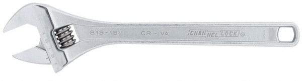 Channellock - 2-1/8" Jaw Capacity, 18" Standard Adjustable Wrench - Chrome Vanadium Steel, Chrome Finish - Best Tool & Supply