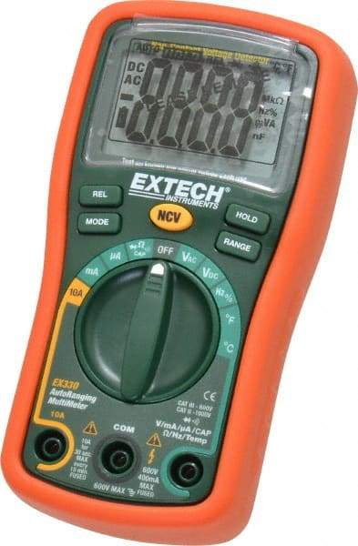 Extech - EX330, CAT III, 600 VAC/VDC, Digital Auto Ranging Multimeter - 40 mOhm, Measures Voltage, Capacitance, Current, Frequency, Resistance, Temperature - Best Tool & Supply