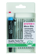 27 Piece - System 4 Micro Bit Interchangeable Set - #75991 - Includes: Handle and Slotted; Phillips; Torx®; Hex Inch Micro Bits. 105mm Bit Extension - In Compact Fold Out Box - Best Tool & Supply