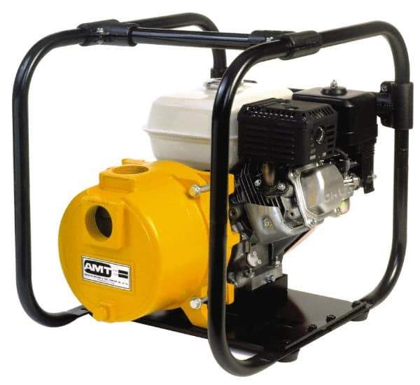 American Machine & Tool - 5.5 HP, 3,600 RPM, 2 Port Size, 1 Solids Handling, Honda OHV, Self Priming Engine Pump - Cast Iron, 3.8 Quart Tank Size, Buna-N and Silicon Carbide Shaft Seal, Stainless Steel Shaft Sleeve - Best Tool & Supply