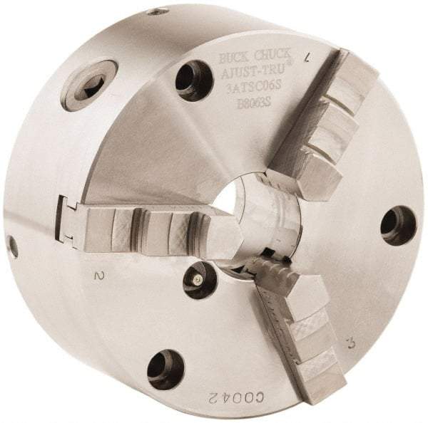 Buck Chuck Company - 3 Jaws, 12" Diam, Self Centering Manual Lathe Chuck - Front Mount, Adjustable, 2,300 Max RPM, 4.14" Through Hole Diam, Forged Steel - Best Tool & Supply