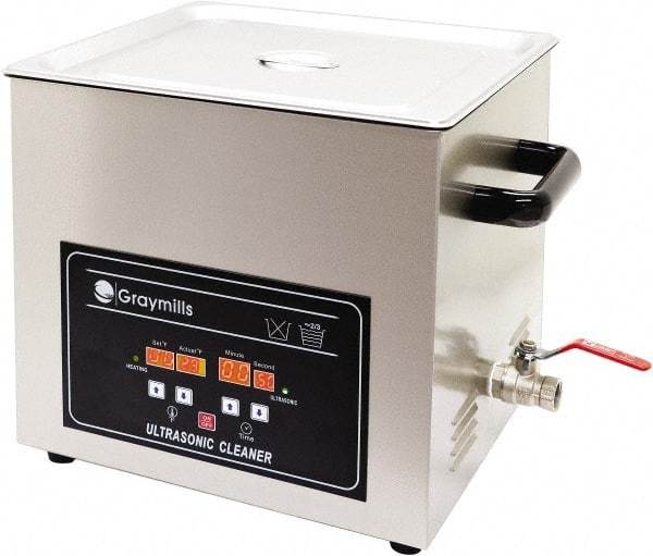 Graymills - Bench Top Water-Based Ultrasonic Cleaner - 4 Gal Max Operating Capacity, 304 Stainless Steel Tank, 330.2mm High x 14" Long x 13" Wide, 120 Input Volts - Best Tool & Supply