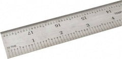 SPI - 18" Long, 1/100, 1/10" and 0.5, 1mm Graduation, Rigid Steel Rule - Decimal/Metric Graduation Style, 1-1/8" Wide, Silver, Satin Chrome Finish - Best Tool & Supply