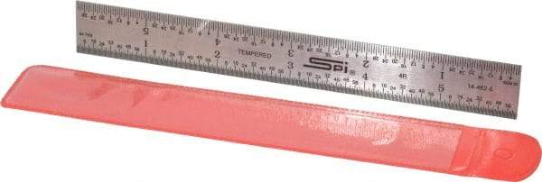 SPI - 6" Long, 1/64, 1/32, 1/16, 1/8" Graduation, Rigid Steel Rule - 4R Graduation Style, 3/4" Wide, Silver - Best Tool & Supply