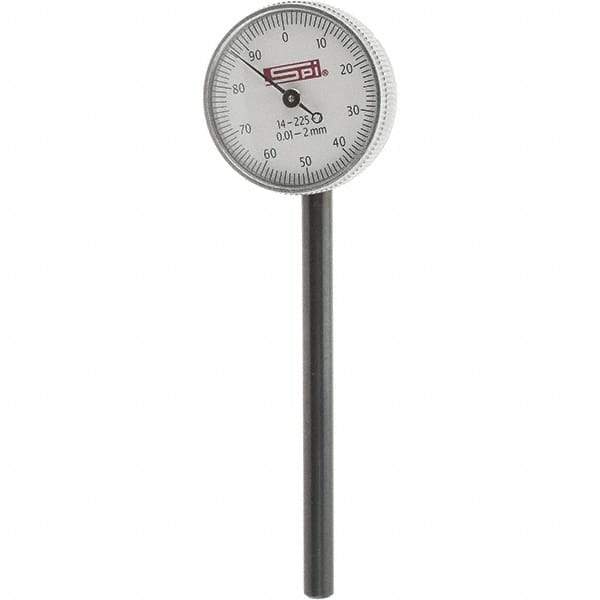 SPI - 2mm Range, 0-100 Dial Reading, 0.001" Graduation Dial Drop Indicator - 1.55" Dial, 2mm Range per Revolution, Includes NPL Traceability Certification - Best Tool & Supply