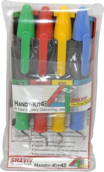 Shaviv - 8 Piece, High Speed Steel Blade, Hand Deburring Tool Set - B Blade Holder, For Hole Edge, Straight Edge - Best Tool & Supply