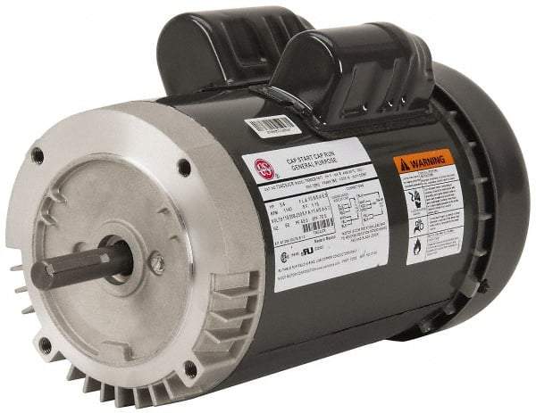 US Motors - 3/4 hp, TEFC Enclosure, No Thermal Protection, 1,140 RPM, 115/230 Volt, 60 Hz, Single Phase Capacitor Start-Cap Run Motor - Size 56C Frame, C-Face Mount, 1 Speed, Ball Bearings, 12.2/6.1 Full Load Amps, B Class Insulation, Reversible - Best Tool & Supply