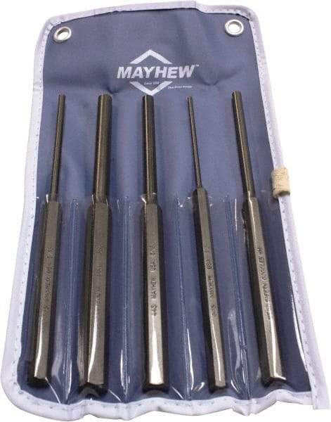 Mayhew - 5 Piece, 1/8 to 3/8", Pin Punch Set - Round Shank, Comes in Vinyl Pouch - Best Tool & Supply