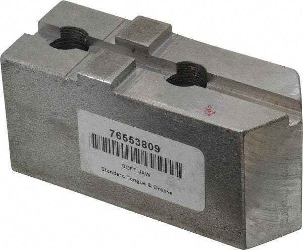 H & R Manufacturing - Tongue & Groove Attachment, Square Soft Lathe Chuck Jaw - Steel, 1-3/4" Btw Mount Hole Ctrs, 3-15/16" Long x 1-1/2" Wide x 1-7/8" High, 5/16" Groove - Best Tool & Supply