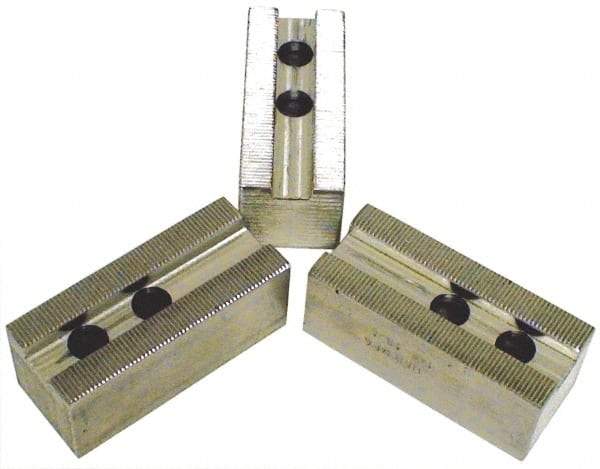 H & R Manufacturing - 1.5mm x 60° Serrated Attachment, Square Soft Lathe Chuck Jaw - 3 Jaws, Aluminum, 1.181" Btw Mount Hole Ctrs, 5-1/4" Long x 2" Wide x 2" High, 0.71" Groove, 14mm Fastener - Best Tool & Supply