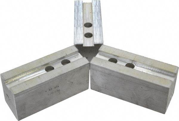 H & R Manufacturing - 1.5mm x 60° Serrated Attachment, Square Soft Lathe Chuck Jaw - 3 Jaws, Aluminum, 1.181" Btw Mount Hole Ctrs, 5-1/4" Long x 2" Wide x 2-1/2" High, 0.71" Groove, 14mm Fastener - Best Tool & Supply