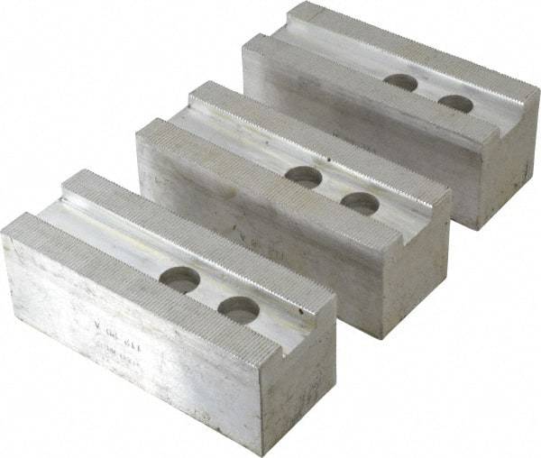 H & R Manufacturing - 1.5mm x 60° Serrated Attachment, Square Soft Lathe Chuck Jaw - 3 Jaws, Aluminum, 1.181" Btw Mount Hole Ctrs, 5-1/4" Long x 2" Wide x 2" High, 0.827" Groove, 16mm Fastener - Best Tool & Supply