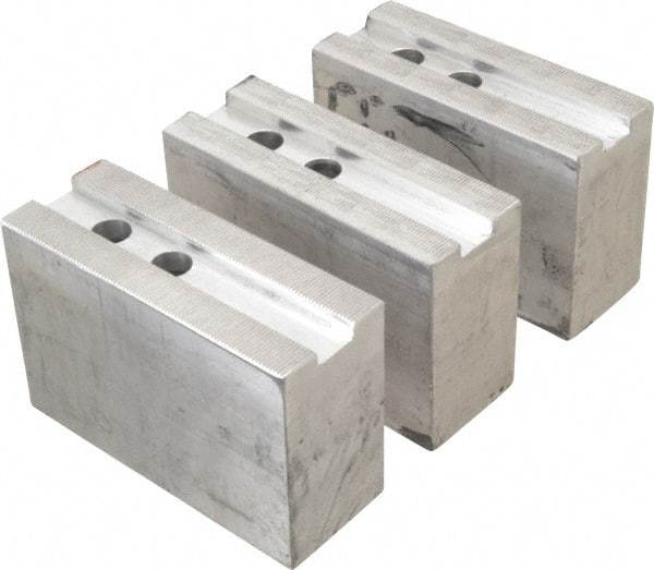 H & R Manufacturing - 1.5mm x 60° Serrated Attachment, Square Soft Lathe Chuck Jaw - 3 Jaws, Aluminum, 1.181" Btw Mount Hole Ctrs, 5-1/4" Long x 2" Wide x 3-1/2" High, 0.71" Groove, 14mm Fastener - Best Tool & Supply