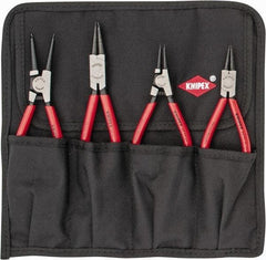 Knipex - 4 Piece, 1/2 to 2-1/2" Bore, 3/8 to 2-1/2" Shaft, Internal/External Retaining Ring Pliers Set - 0.053 to 0.07" Tip Diam Range - Best Tool & Supply