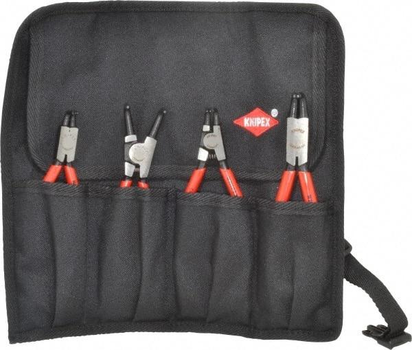 Knipex - 4 Piece, 5/16 to 2-1/2" Bore, 1/8 to 2-1/2" Shaft, Internal/External Retaining Ring Pliers Set - 0.035 to 0.07" Tip Diam Range - Best Tool & Supply