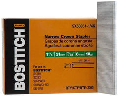 Stanley Bostitch - 1-1/4" Long x 7/32" Wide, 18 Gauge Crowned Construction Staple - Steel, Galvanized Finish - Best Tool & Supply