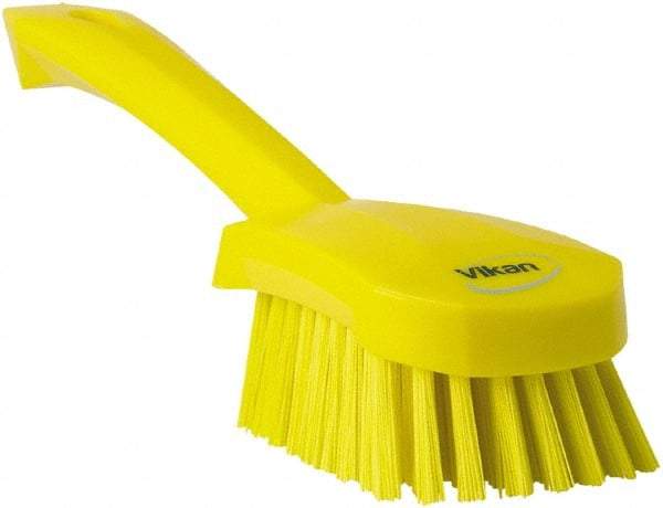 Vikan - 1.3" Bristle Length, Polyester Scrub Brush - 4-1/4" Long x 2-3/4" Wide Head, 10" OAL, Yellow, Polypropylene Block - Best Tool & Supply