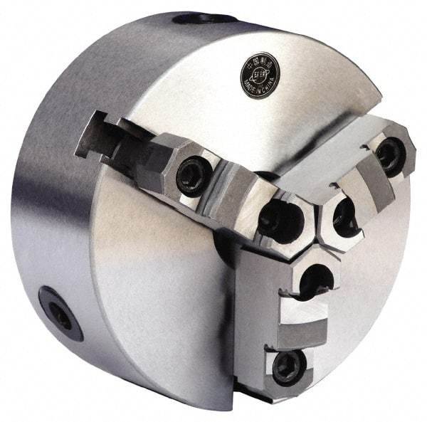 Gibraltar - 3 Jaws, 6" Diam, Self Centering Manual Lathe Chuck - D1-4 Mount Spindle, Reversible, 1.5748" Through Hole Diam, 0.0012" Axial Runout, 0.0012" Radial Runout, Cast Iron - Best Tool & Supply