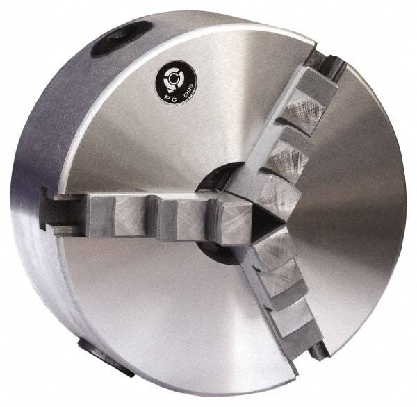 Gibraltar - 3 Jaws, 10" Diam, Self Centering Manual Lathe Chuck - Plain Back Mount Spindle, 1,600 Max RPM, 3.1496" Through Hole Diam, 0.0016" Axial Runout, 0.0016" Radial Runout, Cast Iron - Best Tool & Supply