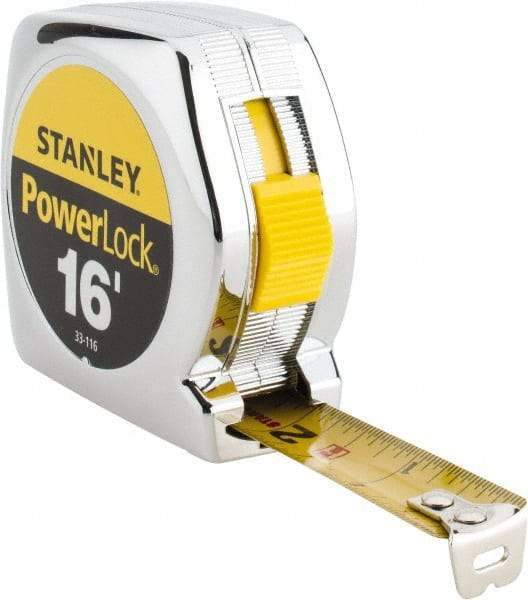 Stanley - 16' x 3/4" Yellow Blade Tape Measure - 1/32 & 1/16" Graduation, Inch Graduation Style, Silver Case - Best Tool & Supply