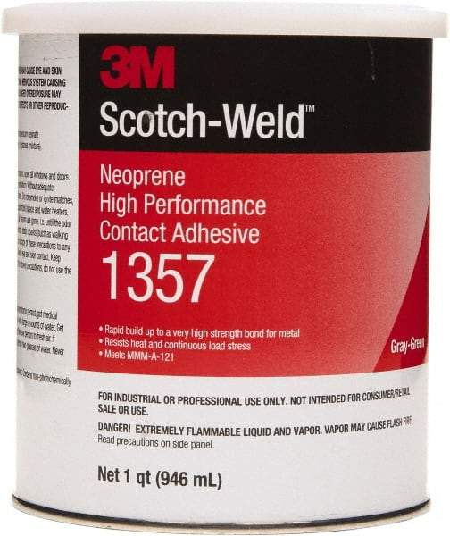 3M - 1 Qt Can Green Contact Adhesive - 1357 1QT HIGH PERFRMNC SCOTCHGRIP CONTACT ADHESV - Best Tool & Supply