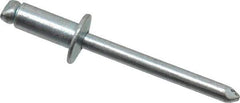 RivetKing - Size 64 Dome Head Steel Open End Blind Rivet - Steel Mandrel, 0.188" to 1/4" Grip, 3/8" Head Diam, 0.192" to 0.196" Hole Diam, 0.45" Length Under Head, 3/16" Body Diam - Best Tool & Supply