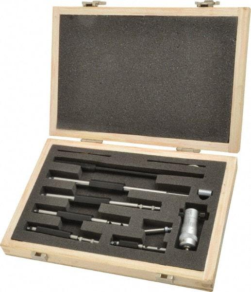 SPI - 2 to 8", Mechanical, Interchangeable Rod Micrometer - 0.001 Inch Graduation, Accurate Up to 0.0004 Inch, 0.248 Inch Rod Diameter, 1/2 Inch Travel, 6 Rods, NIST Traceability Certification Included - Best Tool & Supply