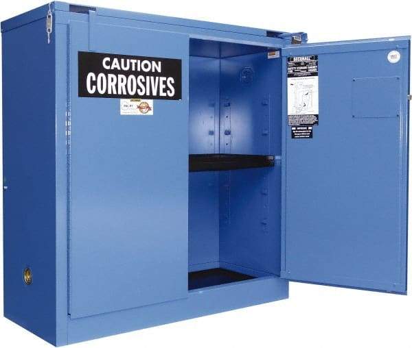 Securall Cabinets - 2 Door, 2 Shelf, Blue Steel Standard Safety Cabinet for Corrosive Chemicals - 67" High x 43" Wide x 18" Deep, Self Closing Door, 3 Point Key Lock, 45 Gal Capacity - Best Tool & Supply