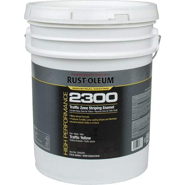 Rust-Oleum - 5 Gal Traffic Yellow Flat Finish Striping Paint - 410 to 540 Sq Ft per Gal, Interior/Exterior - Best Tool & Supply