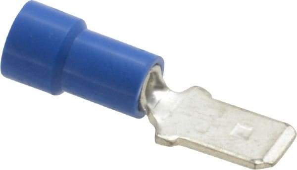 Made in USA - 16 to 14 AWG, Noninsulated, Male Wire Disconnect - 1/4 Inch Wide Tab, Blue - Best Tool & Supply