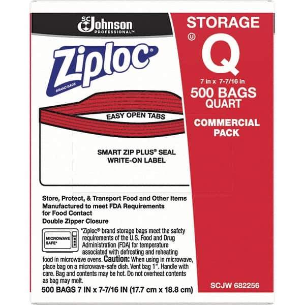 Ziploc - 500 Piece, 1 Quart Capacity, 8 Inch Long x 7 Inch Wide, Ziploc Storage Bag - 1.75 mil Thick, Rectangle Clear Plastic - Best Tool & Supply