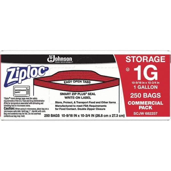 Ziploc - 250 Piece, 1 Gallon Capacity, 10-3/4 Inch High x 10-9/16 Inch Wide, Ziploc Storage Bag - 1.75 mil Thick, Rectangle Clear Plastic - Best Tool & Supply