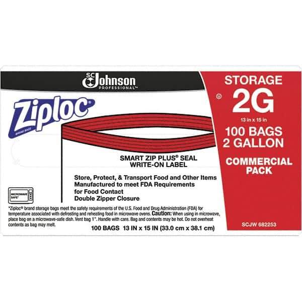 Ziploc - 100 Piece, 2 Gallon Capacity, 13 Inch Long x 15-1/2 Inch Wide, Ziploc Storage Bag - 1.75 mil Thick, Rectangle Clear Plastic - Best Tool & Supply