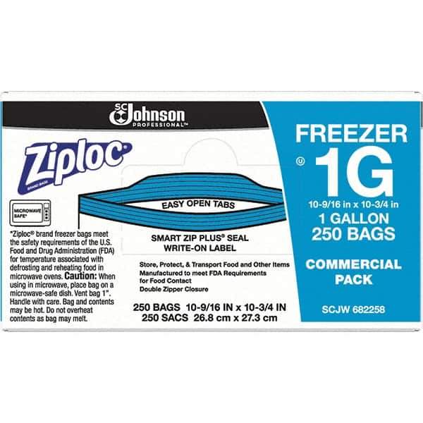 Ziploc - 250 Piece, 1 Gallon Capacity, 11 Inch Long x 10-1/2 Inch Wide, Ziploc Freezer Bag - 2.7 mil Thick, Rectangle Clear Plastic - Best Tool & Supply