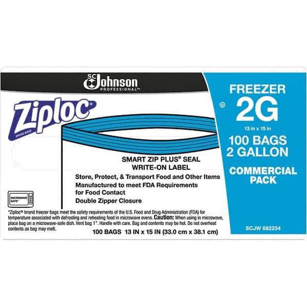 Ziploc - 100 Piece, 2 Gallon Capacity, 13 Inch Long x 15-1/2 Inch Wide, Ziploc Freezer Bag - 2.7 mil Thick, Rectangle Clear Plastic - Best Tool & Supply