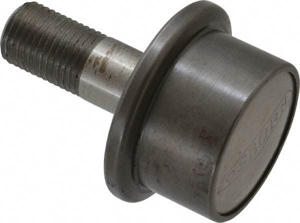 Osborn International - 1-1/4" Roller Diam x 27/32" Width, 1/2" Stud Diam x 1-1/4" Length, Flanged Concentric Stud Load Runner - Steel, 5/8" Thread Length, 1/2-20 Thread, 2-3/32" OAL, 600 Lb Dynamic Cap - Best Tool & Supply