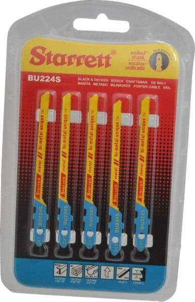 Starrett - 3" Long, 24 Teeth per Inch, Bi-Metal Jig Saw Blade - Toothed Edge, 3/16" Wide x 0.04" Thick, U-Shank, Wavy Tooth Set - Best Tool & Supply