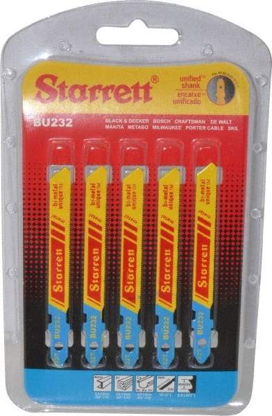 Starrett - 3" Long, 32 Teeth per Inch, Bi-Metal Jig Saw Blade - Toothed Edge, 5/16" Wide x 0.04" Thick, U-Shank, Wavy Tooth Set - Best Tool & Supply