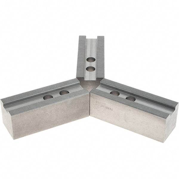 Abbott Workholding Products - 1.5mm x 60° Serrated Attachment, Square Soft Lathe Chuck Jaw - 3 Jaws, Steel, 1.1811" Btw Mount Hole Ctrs, 5-1/2" Long x 2" Wide x 2" High, 0.8268" Groove, 0.6299" & 16mm Fastener - Best Tool & Supply