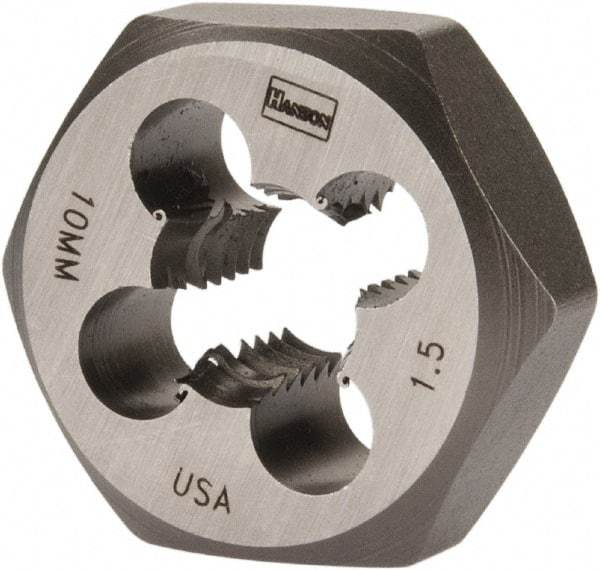 Irwin - M10x1.50 Metric Coarse Thread, 1" Hex, Right Hand Thread, Hex Rethreading Die - Carbon Steel - Exact Industrial Supply