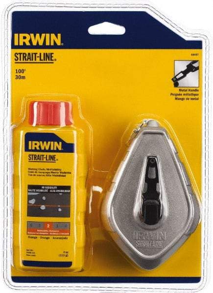 Irwin - 100' Long Reel & Chalk Set - Orange, Includes (1) 4 oz High Visibility Orange Chalk (1:1) & (1) Aluminum Reel - Best Tool & Supply